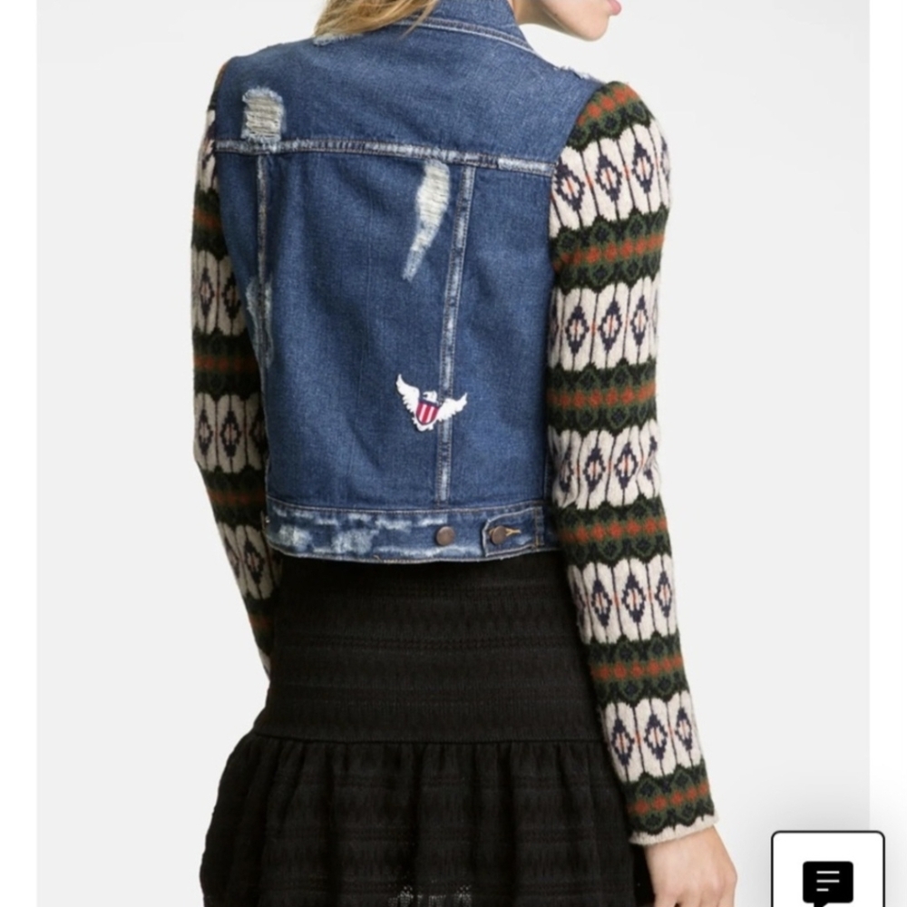 Free People Denim Jacket Cypress Aztec Wool Long Sleeve Distressed BOHO Size M - Picture 6 of 16